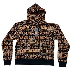 NWT Von Dutch Monogram Hoodie Orange Black Size Small